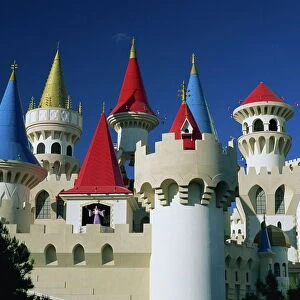 Brightly coloured turrets of the Excalibur Hotel and