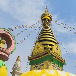 Central Stupa and Buddha eyes, Swayambunath (Monkey Temple), UNESCO World Heritage Site