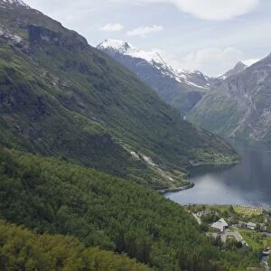 Cliff top view over Geiranger Fjord, UNESCO World Heritage Site, Western Fjords