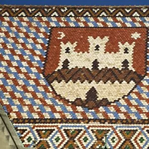 Coat of arms on glazed tile roof, St. Marks church, Zagreb, Croatia, Europe