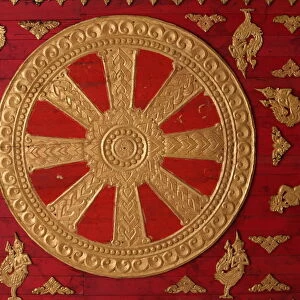 Dharma Wheel at Wat Si Muang, Vientiane, Laos, Indochina, Southeast Asia, Asia