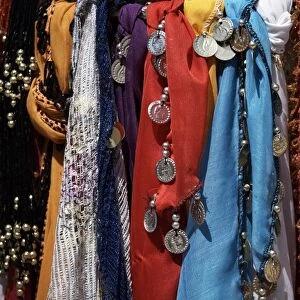 Egyptian scarves and veils on sale at Aswan Souq, Aswan, Egypt, North Africa, Africa