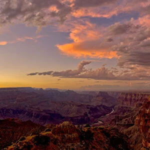 An evening thunderstorm approaching the Grand Canyon in Arizona, viewed from the Desert