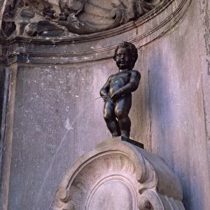 The famous Manneken Pis statue in Brussels, Belgium, Europe