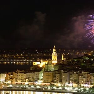 Fireworks at night, Menton, Alpes Maritimes, Provence, Cote d Azur