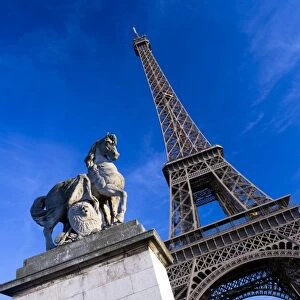 Horse sculpture on Lena Bridge near to Eiffel Tower in Paris, France, Europe