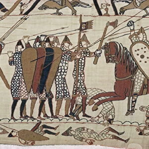 King Harolds foot soldieres with spears and battle axes, Bayeux Tapestry