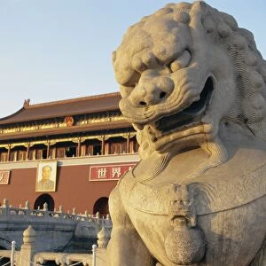 Lion and Tienanmen Gate in the city of Beijing, China