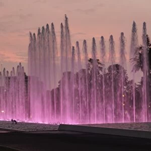Magic Water Circuit in La Reserva Park, sunset, Lima, Peru, South America
