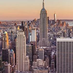 Manhattan skyline, New York skyline, Empire State Building, sunset, New York City