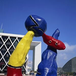 Modern art sculpture before La Grande Arche, La Defense, Paris, France, Europe