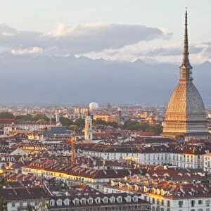 The Mole Antonelliana rising above Turin at sunset, Turin, Piedmont, Italy, Europe