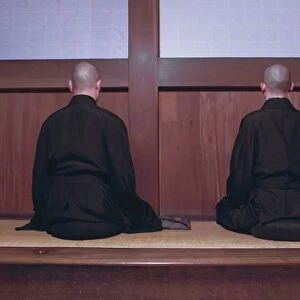 Two monks during Za-Zen meditation in the Sodo or Zazendo hall