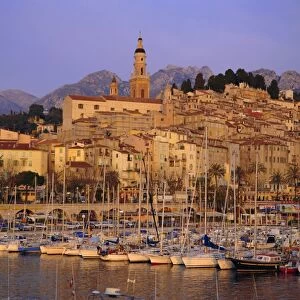 The old town and harbour at dawn, Menton, Cote d Azur, Alpes-Maritimes