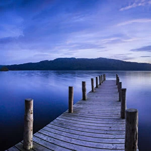 Pier on Windermere at sunset, Lake District National Park, UNESCO World Heritage Site
