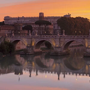 Ponte Sant Angelo Bridge at sunrise, Tiber River, Rome, Lazio, Italy, Europe