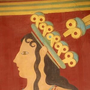 Princess of Lilies fresco, Minoan archaeological site of Knossos, Crete, Greek Islands, Greece, Europe
