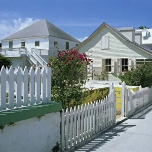 Quiet street scene and houses, New Plymouth, Green Turtle Cay, Bahamas
