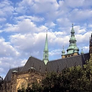 Roof line of Gothic spires of St. Vitus Cathedral, Prague Castle, Hradcany