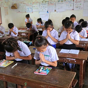 Schoolchildren in classroom, Elementary School, Vieng Vang, Laos, Indochina
