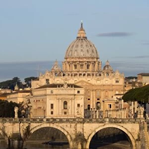 St. Peters Basilica, the River Tiber and Ponte Sant Angelo, Rome, Lazio, Italy, Europe