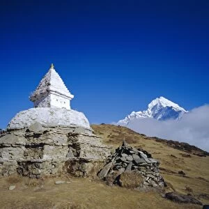 Stupa and Himalayan mountain landscape