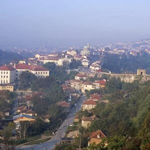 Town of Veliko Tarnovo and walls of Tsarevets fortress from Tsarevets Hill