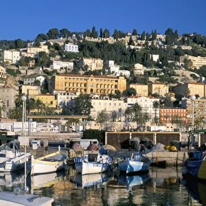 View across harbour to hillside, Menton, Alpes-Maritimes, Cote d Azur