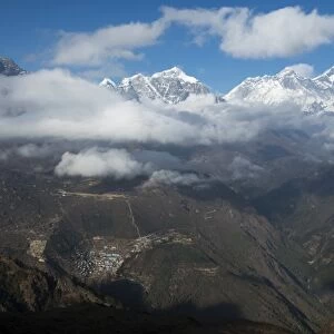 A view from Kongde looking down on Namche, the biggest village in Khumbu (Everest) Region