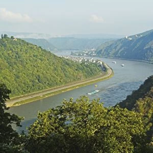View of River Rhine near Kestert, Rhineland-Palatinate, Germany, Europe