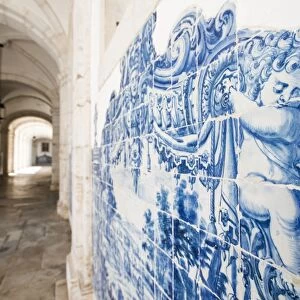Walls covered in beautuful Azelejo tiles on display at The National Azulejo Museum in Lisbon