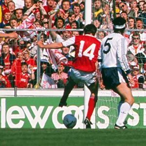 Arsenal substitute Martin Hayes sees his shot hit the post - 1988 League Cup Final