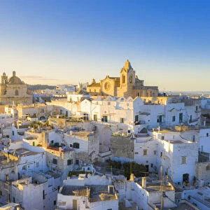 Aerial view of the old town of Ostuni at sunset, Apulia, Italy