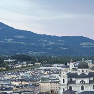 Austria, Salzburg, View of Hohensalzburg Castle above The Old City