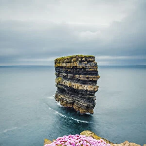 Dun Briste sea stack at Downpatrick Head, County Donegal, Ulster region, Republic of Ireland, Europe