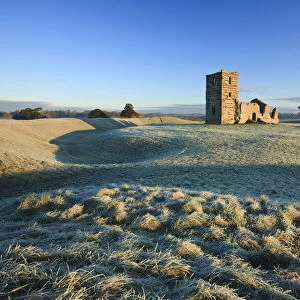 A frosty morning at Knowlton Church near Cranborne, Dorset, England