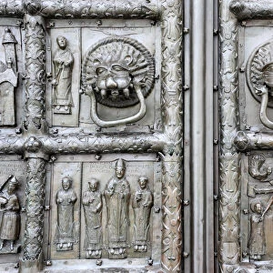 Medieval bronze doors on western portal of Saint Sophia Cathedral, Veliky Novgorod