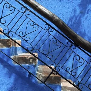 North Africa, Morocco, Chefchaouen district. Staircase detail