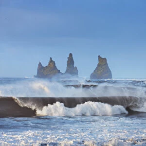 Ocean surf and Reynisdrangar islands - Iceland, Southern Region, Vik