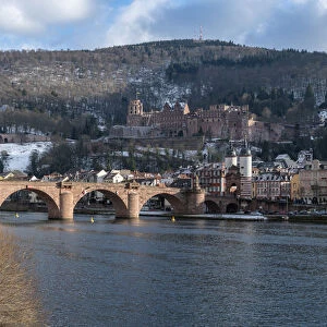 Old town of Heidelberg in winter alongside the Neckar river, Baden-Wurttemberg, Germany