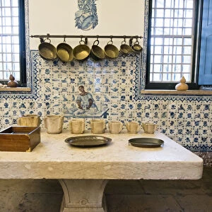 Pimenta Palace kitchen, dating back to the 18th century, with antique copper pots