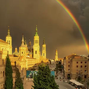 Rainbow over Cathedral-Basilica of Our Lady of the Pillar, Zaragoza, Aragon, Spain