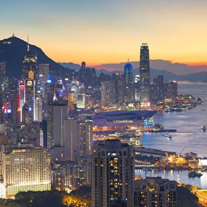 Skyline of Hong Kong Island at sunset, Hong Kong