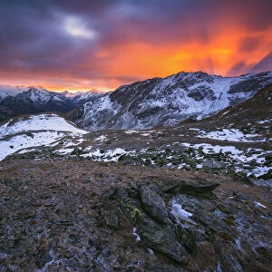 Sunset in Stelvio national Park, Brescia province, Lombardy district, Italy, Europe