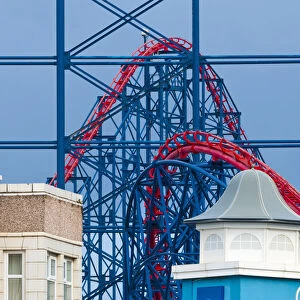 UK, England, Lancashire, Blackpool, Big Dipper Roller Coaster and houses