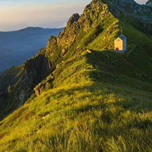 Val Grande, Piedmont, Italy. Landscape with mountain hut at sunrise