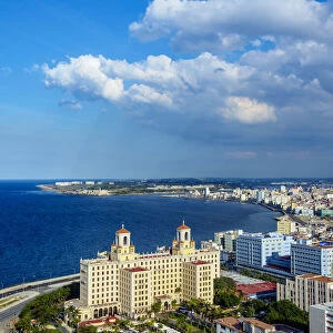 View over Vedado towards Hotel Nacional and El Malecon, Havana, La Habana Province, Cuba