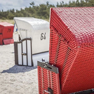 White and red beach chairs in Zingst, Mecklenburg-Western Pomerania, Northern Germany