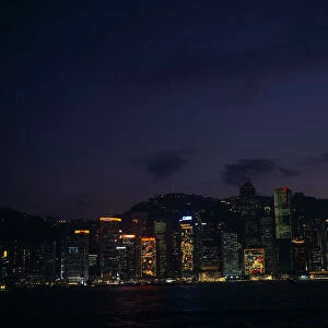 CHINA, Hong Kong, Cityscape Hong Kong Island skyline at night