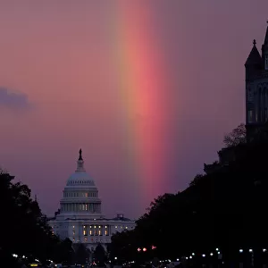 A rainbow forms over the U. S. Capitol as evening sets on midterm Election Day in